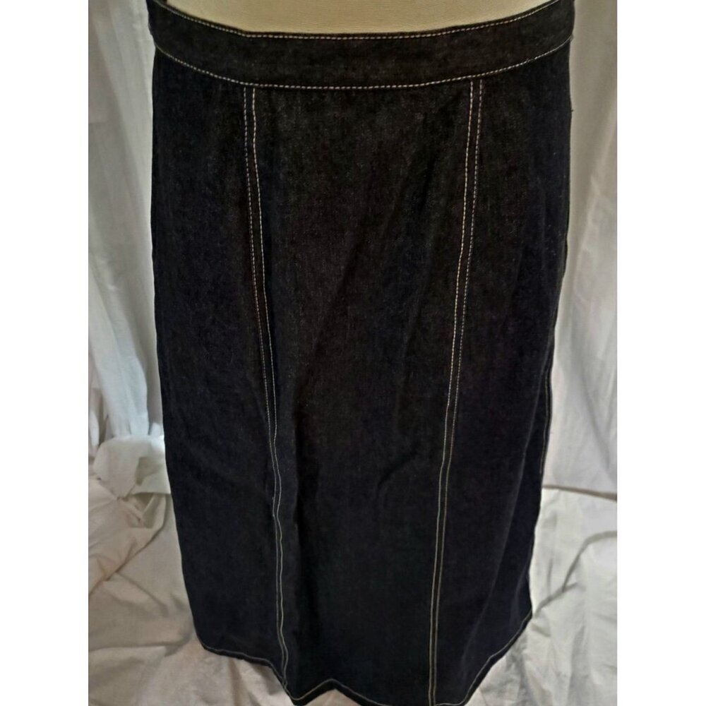 NWT Terry Lewis Plus Size 3XL A-Line Denim Jean Skirt Midi Dark Seamed Slimming - Picture 2 of 14